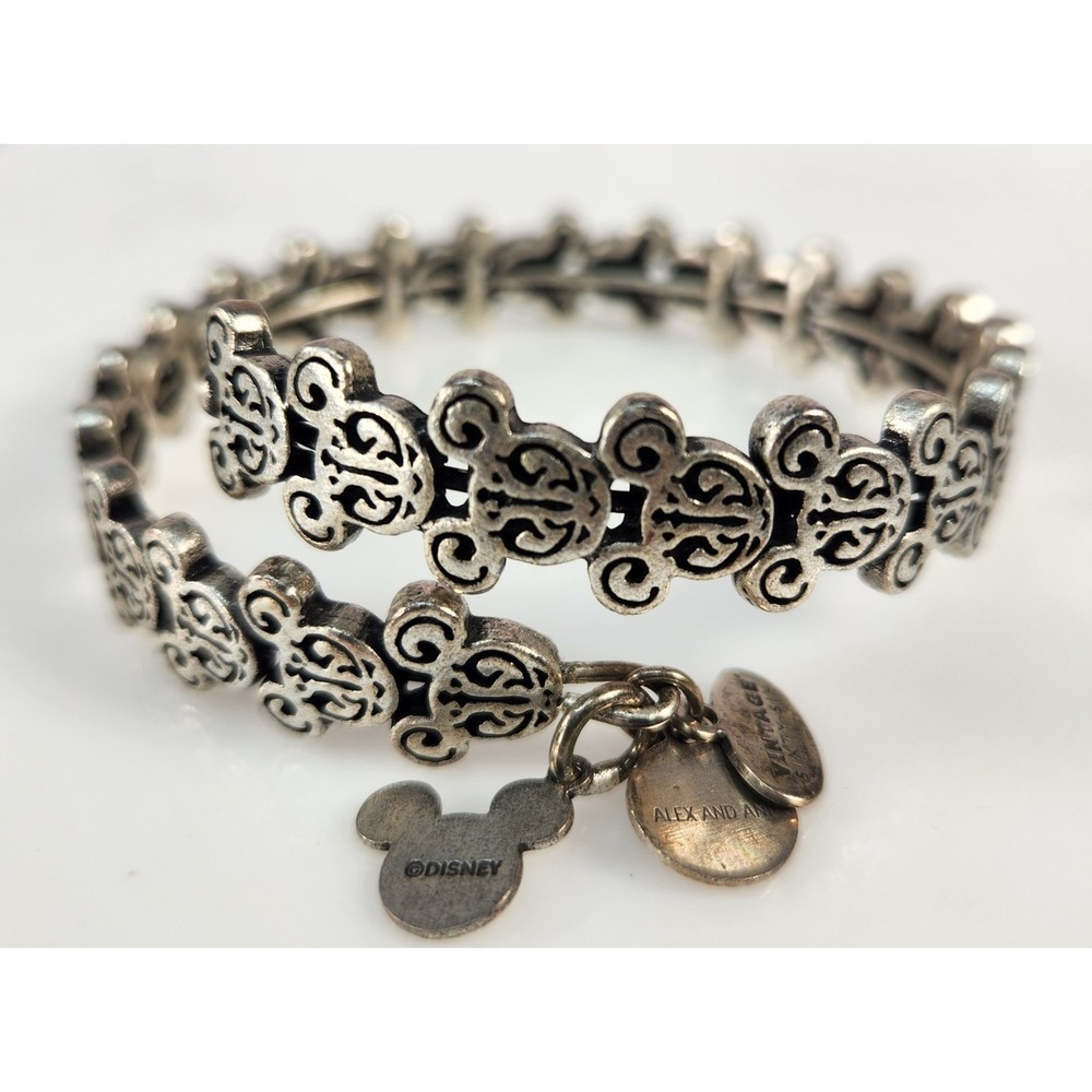 ALEX and ANI Vintage 66 Disney Parks Mickey Silver Tone Filigree Wrap Bracelet